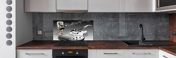 Rivestimento parete cucina con motivo a chitarra e microfono