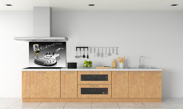 Rivestimento parete cucina con motivo a chitarra e microfono