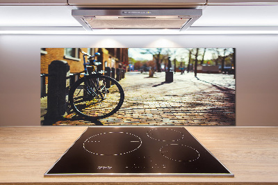 Pannello paraschizzi cucina con stampa raffigurante una scena di persone che vanno in bicicletta ad Amsterdam