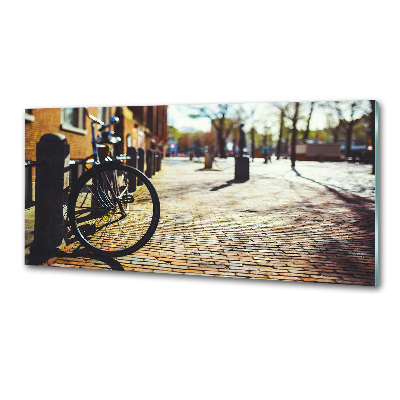 Pannello paraschizzi cucina con stampa raffigurante una scena di persone che vanno in bicicletta ad Amsterdam