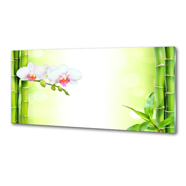 Pannello paraschizzi cucina con motivo di orchidee e bambù