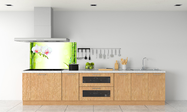 Pannello paraschizzi cucina con motivo di orchidee e bambù