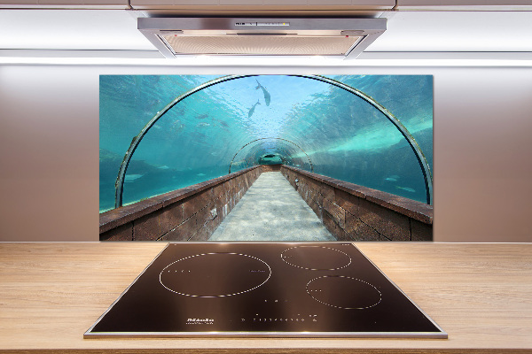 Pannello retrocucina con stampa a tema tunnel dell'acquario