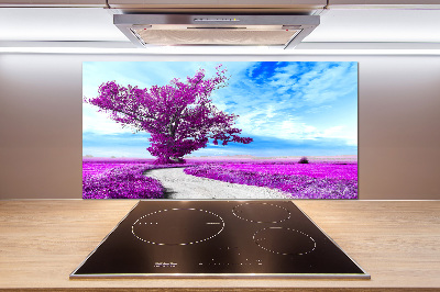 Rivestimento parete cucina con motivo alberi e sentiero