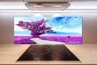 Rivestimento parete cucina con motivo alberi e sentiero