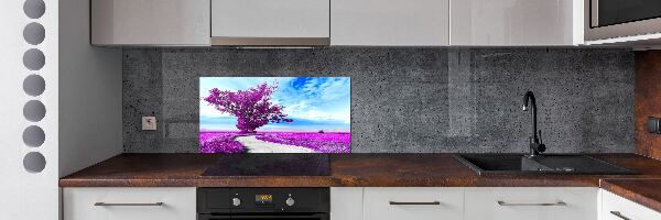 Rivestimento parete cucina con motivo alberi e sentiero