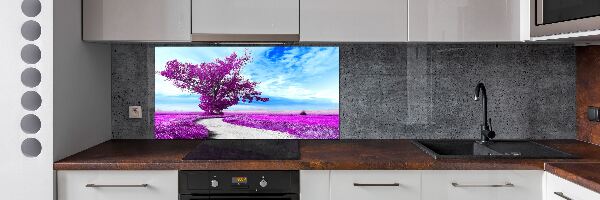 Rivestimento parete cucina con motivo alberi e sentiero