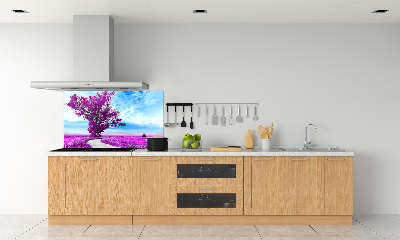 Rivestimento parete cucina con motivo alberi e sentiero