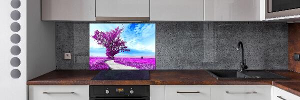 Rivestimento parete cucina con motivo alberi e sentiero