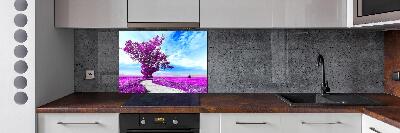 Rivestimento parete cucina con motivo alberi e sentiero