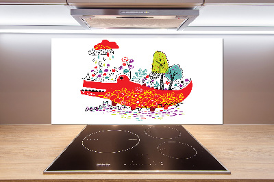 Pannello paraschizzi cucina con motivo di coccodrillo colorato