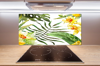 Rivestimento parete cucina con motivo di fiori tropicali