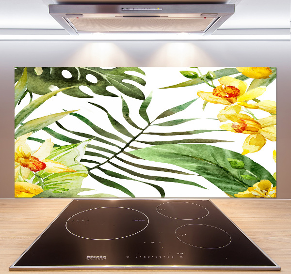 Rivestimento parete cucina con motivo di fiori tropicali