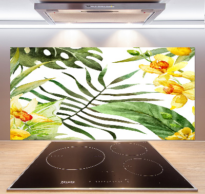 Rivestimento parete cucina con motivo di fiori tropicali