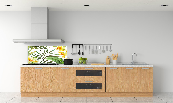 Rivestimento parete cucina con motivo di fiori tropicali