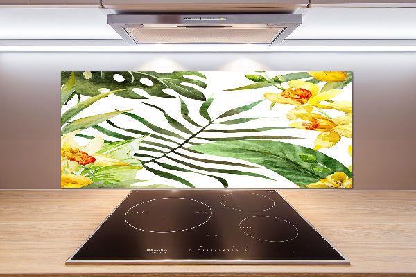Rivestimento parete cucina con motivo di fiori tropicali
