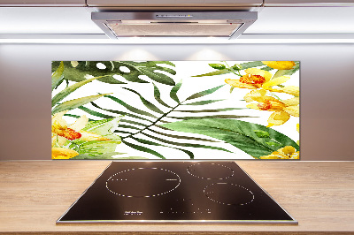 Rivestimento parete cucina con motivo di fiori tropicali