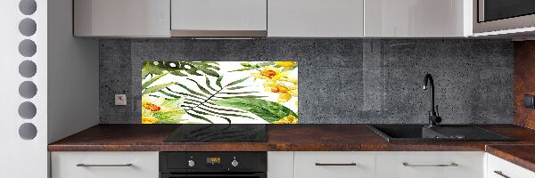 Rivestimento parete cucina con motivo di fiori tropicali