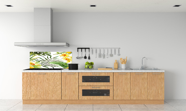 Rivestimento parete cucina con motivo di fiori tropicali