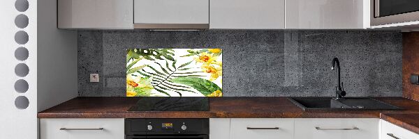 Rivestimento parete cucina con motivo di fiori tropicali