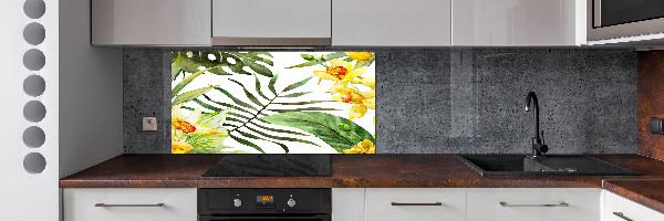 Rivestimento parete cucina con motivo di fiori tropicali