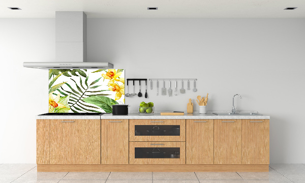 Rivestimento parete cucina con motivo di fiori tropicali