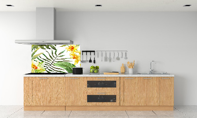 Rivestimento parete cucina con motivo di fiori tropicali
