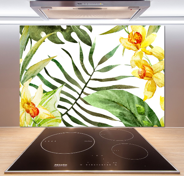 Rivestimento parete cucina con motivo di fiori tropicali