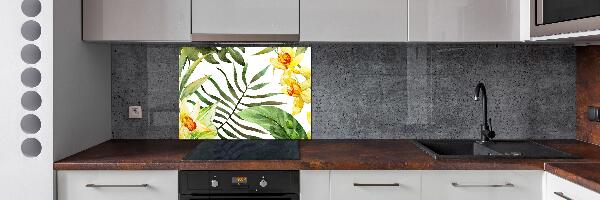 Rivestimento parete cucina con motivo di fiori tropicali