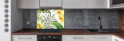 Rivestimento parete cucina con motivo di fiori tropicali