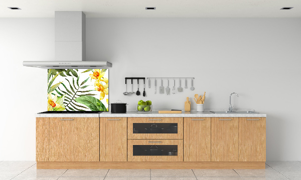 Rivestimento parete cucina con motivo di fiori tropicali