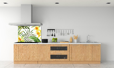 Rivestimento parete cucina con motivo di fiori tropicali