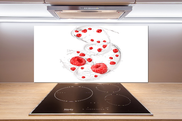 Rivestimento parete cucina con motivo lamponi e latte