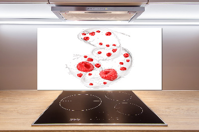 Rivestimento parete cucina con motivo lamponi e latte