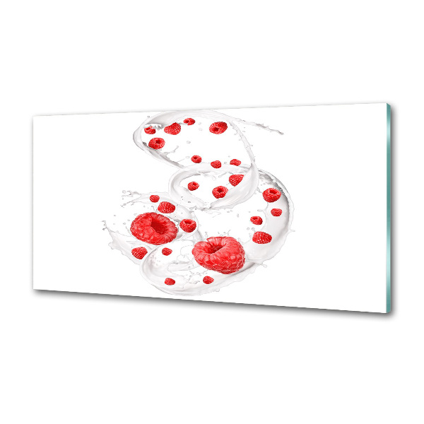 Rivestimento parete cucina con motivo lamponi e latte