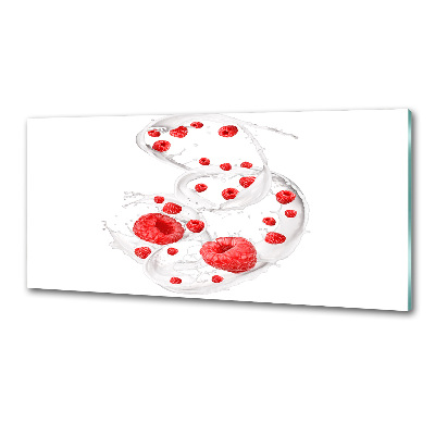 Rivestimento parete cucina con motivo lamponi e latte