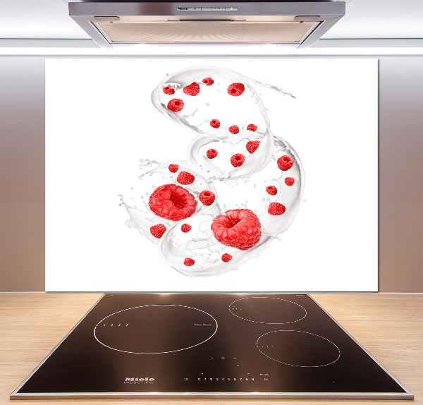 Rivestimento parete cucina con motivo lamponi e latte