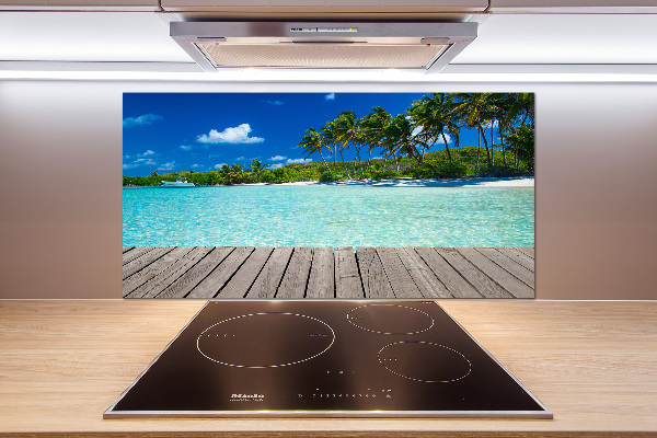 Rivestimento parete cucina con motivo spiaggia tropicale