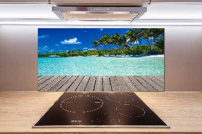 Rivestimento parete cucina con motivo spiaggia tropicale