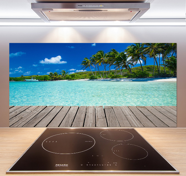 Rivestimento parete cucina con motivo spiaggia tropicale