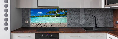 Rivestimento parete cucina con motivo spiaggia tropicale