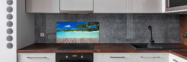 Rivestimento parete cucina con motivo spiaggia tropicale