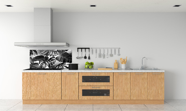 Rivestimento parete cucina con motivo a foglie tropicali