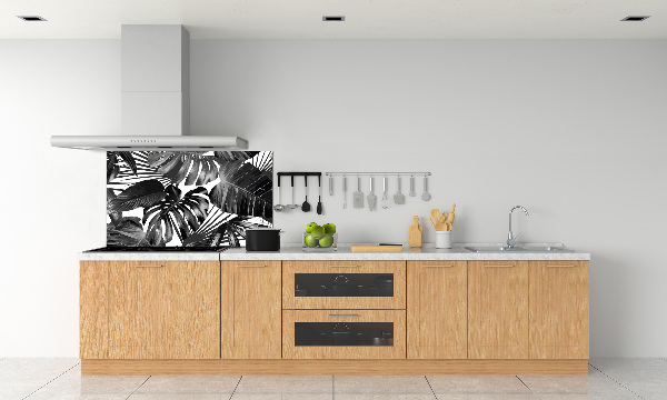 Rivestimento parete cucina con motivo a foglie tropicali