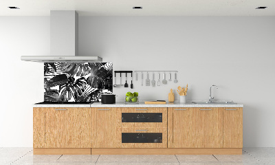 Rivestimento parete cucina con motivo a foglie tropicali