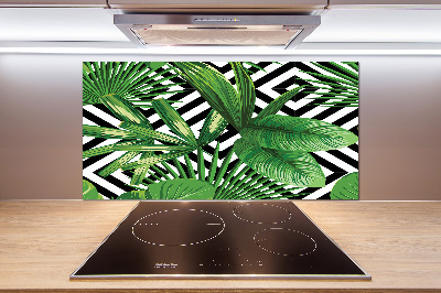 Pannello retrocucina con decorazione a foglie tropicali