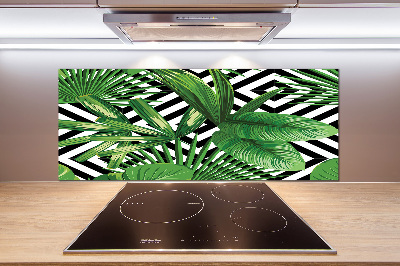 Pannello retrocucina con decorazione a foglie tropicali
