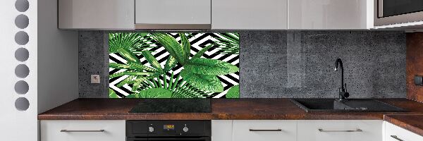 Pannello retrocucina con decorazione a foglie tropicali