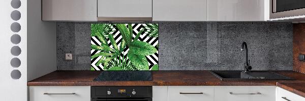Pannello retrocucina con decorazione a foglie tropicali