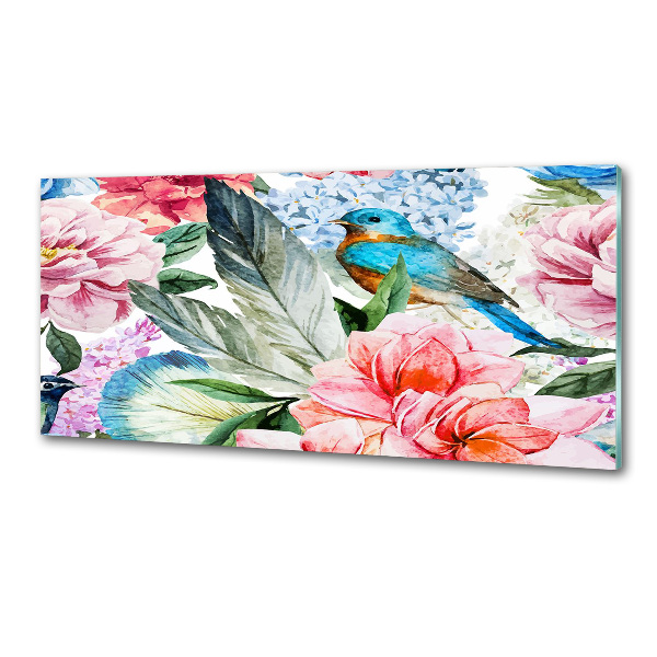 Pannello paraschizzi cucina con motivo di fiori e uccelli